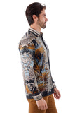 Barabas Wholesale Men's Rhinestone Floral Baroque Long Sleeve Shirts 3SPR437 Black Silver