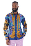 Barabas Wholesale Men's Rhinestone Floral Baroque Long Sleeve Shirts 3SPR437 Blue