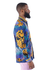 Barabas Wholesale Men's Rhinestone Floral Baroque Long Sleeve Shirts 3SPR437 Blue