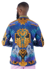 Barabas Wholesale Men's Rhinestone Floral Baroque Long Sleeve Shirts 3SPR437 Blue