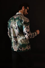 Barabas Wholesale Men's Rhinestone Floral Baroque Long Sleeve Shirts 3SPR437 Green