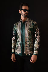 Barabas Wholesale Men's Rhinestone Floral Baroque Long Sleeve Shirts 3SPR437 Green