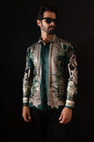 Barabas Wholesale Men's Rhinestone Floral Baroque Long Sleeve Shirts 3SPR437 Green