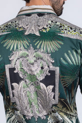 Barabas Wholesale Men's Rhinestone Floral Baroque Long Sleeve Shirts 3SPR437 Green