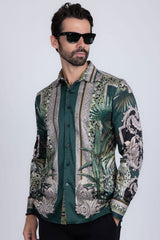 Barabas Wholesale Men's Rhinestone Floral Baroque Long Sleeve Shirts 3SPR437 Green