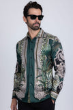 Barabas Wholesale Men's Rhinestone Floral Baroque Long Sleeve Shirts 3SPR437 Green