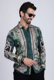 Barabas Wholesale Men's Rhinestone Floral Baroque Long Sleeve Shirts 3SPR437 Green