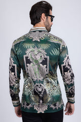 Barabas Wholesale Men's Rhinestone Floral Baroque Long Sleeve Shirts 3SPR437 Green