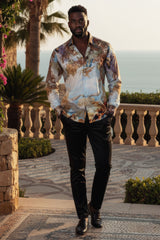Barabas Wholesale Men's Rhinestone Angels Pattern Long Sleeve Shirts 3SPR618 Mustard