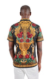 BARABAS Men's Leopard and Rhinestone Floral Short Sleeve Shirts 3SR418 Black