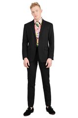Barabas Wholesale Men's Brushed Cotton Notched Lapel Matt Suit 3SU02 Black