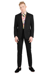 Barabas Wholesale Men's Brushed Cotton Notched Lapel Matt Suit 3SU02 Black