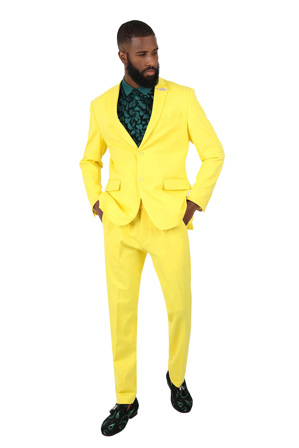 Barabas Wholesale Men's Brushed Cotton Notched Lapel Matt Suit 3SU02 Yellow