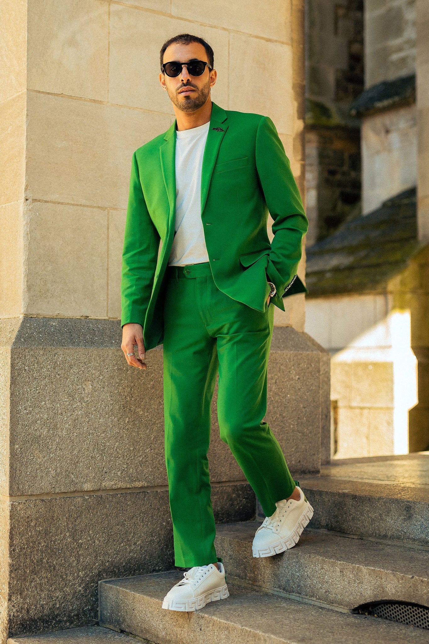 Barabas Wholesale Men's Brushed Cotton Notched Lapel Matt Suit 3SU02 Emerald
