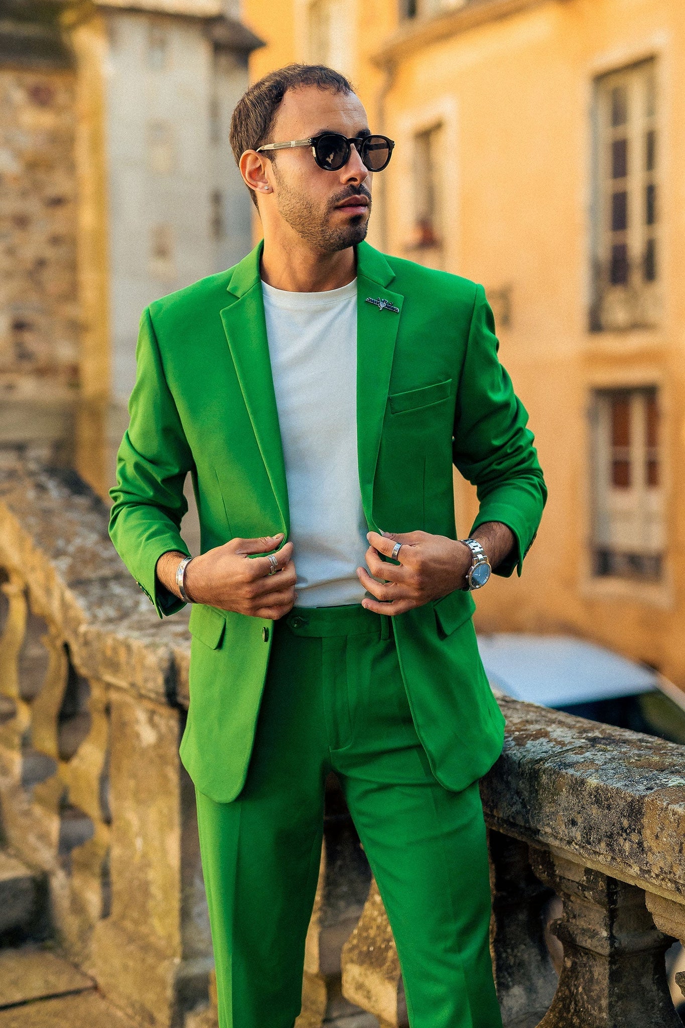 Barabas Wholesale Men's Brushed Cotton Notched Lapel Matt Suit 3SU02 Emerald