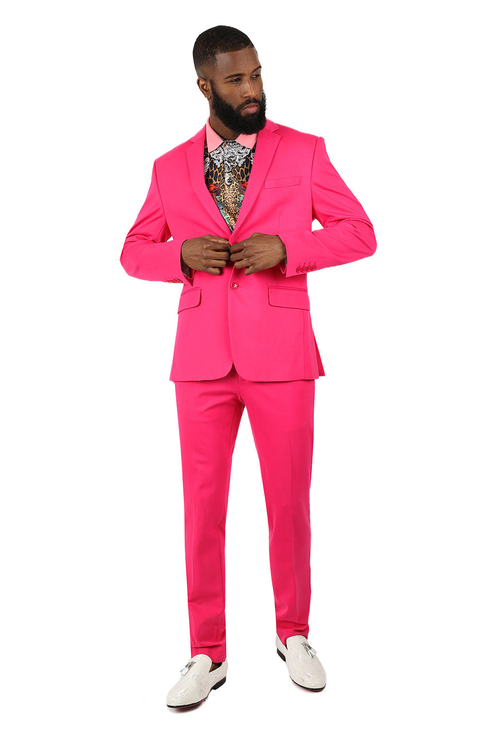Barabas Wholesale Men's Brushed Cotton Notched Lapel Matt Suit 3SU02 Fuchsia