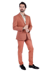 Barabas Wholesale Men's Brushed Cotton Notch Lapel Matte Casual Suit 3SU02 Brown