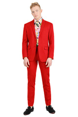 Barabas Wholesale Men's Brushed Cotton Notched Lapel Matt Suit 3SU02 Red