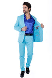 Barabas Wholesale Men's Brushed Cotton Notch Lapel Matte Casual Suit 3SU02 Turquoise