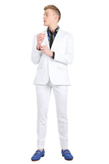 Barabas Wholesale Men's Brushed Cotton Notched Lapel Matt Suit 3SU02 White