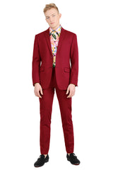 Barabas Wholesale Men's Brushed Cotton Notched Lapel Matt Suit 3SU02 Wine