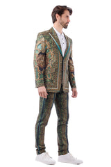 BARABAS Men's Medusa Multi-color Peak Lapel Suit 3SU21 Olive