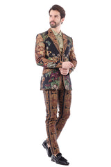 BARABAS Men's Floral Lion Animal Print Peak Lapel Suit 3SU26 Black