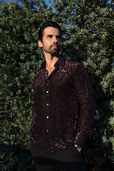 Barabas Wholesale Men's See Through Floral Long Sleeve Button Down Shirt 3SVL17 Black