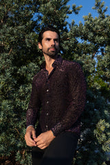 Barabas Wholesale Men's See Through Floral Long Sleeve Button Down Shirt 3SVL17 Black