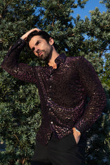 Barabas Wholesale Men's See Through Floral Long Sleeve Button Down Shirt 3SVL17 Black