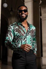 Barabas Wholesale Men's See Through Tiger Long Sleeve Button Down Shirt 3SVL22 Green