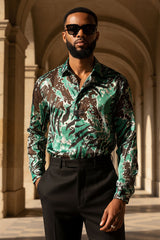Barabas Wholesale Men's See Through Tiger Long Sleeve Button Down Shirt 3SVL22 Green