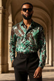 Barabas Wholesale Men's See Through Tiger Long Sleeve Button Down Shirt 3SVL22 Green