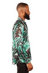 Barabas Wholesale Men's See Through Tiger Long Sleeve Button Down Shirt 3SVL22 Green