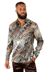 Barabas Wholesale Men's See Through Leopard Long Sleeve Button Down Shirt 3SVL25 Multicolor