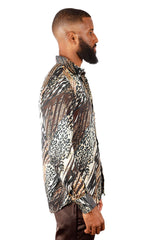Barabas Wholesale Men's See Through Leopard Long Sleeve Button Down Shirt 3SVL25 Multicolor