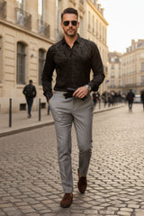Barabas Wholesale Men's See Through Floral Long Sleeve Button Down Shirt 3SVL27 Black Silver