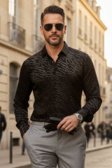 Barabas Wholesale Men's See Through Floral Long Sleeve Button Down Shirt 3SVL27 Black Silver