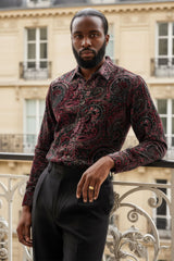 Barabas Wholesale Men's See Through Paisley Long Sleeve Button Down Shirt 3SVL32 Wine Black