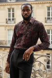 Barabas Wholesale Men's See Through Paisley Long Sleeve Button Down Shirt 3SVL32 Wine Black