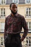Barabas Wholesale Men's See Through Paisley Long Sleeve Button Down Shirt 3SVL32 Wine Black