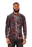 Barabas Wholesale Men's See Through Paisley Long Sleeve Button Down Shirt 3SVL32 Wine Black