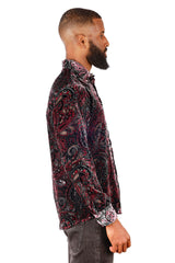 Barabas Wholesale Men's See Through Paisley Long Sleeve Button Down Shirt 3SVL32 Wine Black