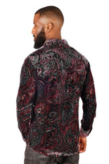 Barabas Wholesale Men's See Through Paisley Long Sleeve Button Down Shirt 3SVL32 Wine Black