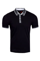 Vassari Men's Greek Key Collar Stretch Polo Shirt 3VP635 Black