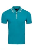 Vassari Men's Greek Key Collar Stretch Polo Shirt 3VP635 Teal