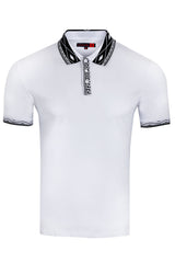 Vassari Men's Greek Key Collar Stretch Polo Shirt 3VP635 White