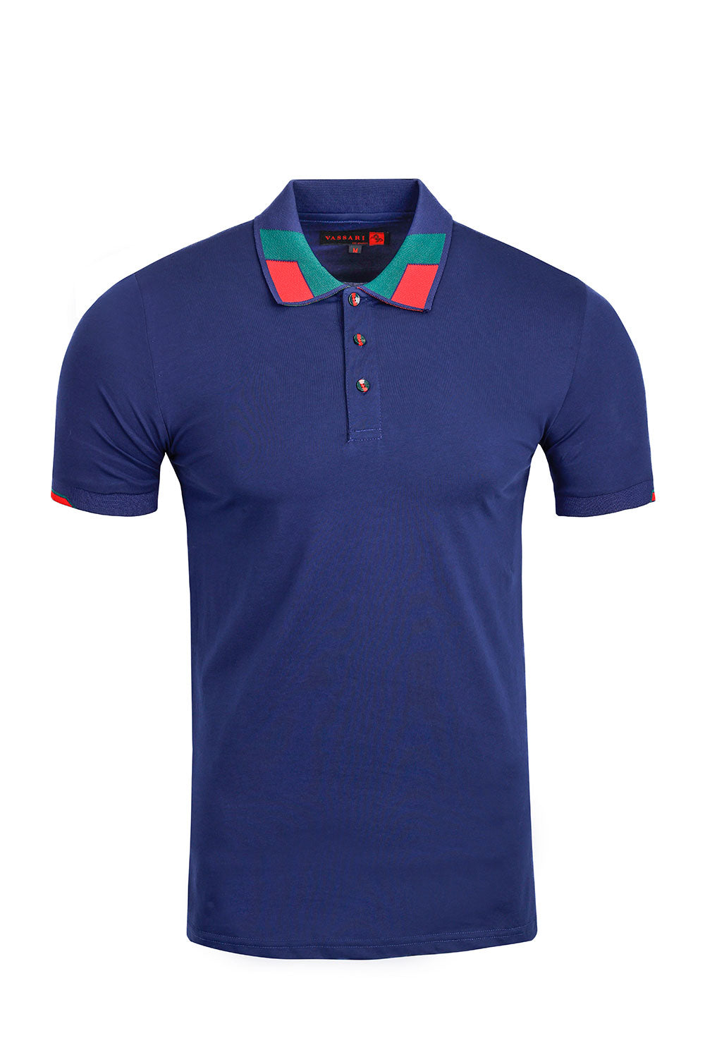 Vassari Men's Collar Color Pattern Stretch Polo Shirt 3VP636 Navy