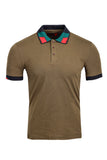 Vassari Men's Collar Color Pattern Stretch Polo Shirt 3VP636 Olive