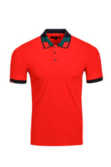 Vassari Men's Collar Color Pattern Stretch Polo Shirt 3VP636 Red